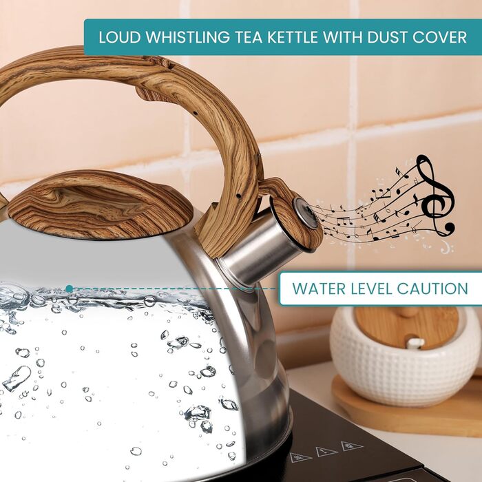 Чайник Belle Vous 3л з нержавіючої сталі для плити/індукції - білий текстурований, для чаю/кави