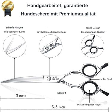 Ножиці для собак Dream Reach 6,5 дюйма, професійні ножиці для грумінгу, 440C нержавіюча сталь, для собак та котів, чорний колір