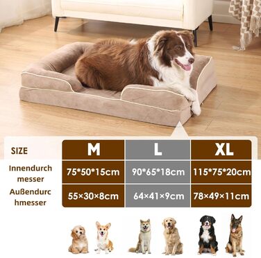 Зручне ортопедичне ліжко для собак середніх порід, хакі, 75x50x15 см. Легко миється, з неслизьким дном