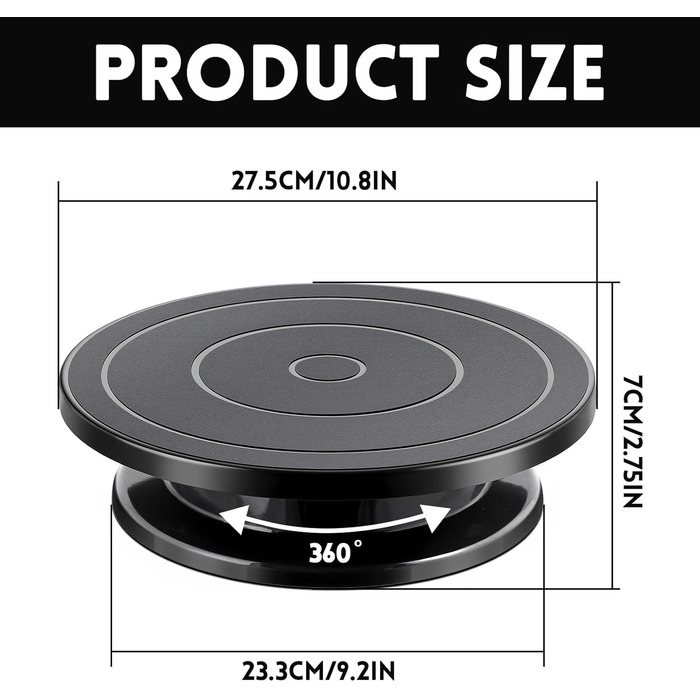 Обертова платформа для тортів Yeemeen 27см, професійний торт-дрот, чорний, антиковзаюча, для випікання тортів, для кухні