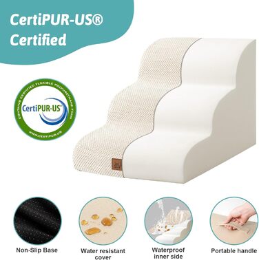 Сходинки для собак COZY KISS, 40 см, для маленьких собак, з високощільним губчатим матеріалом, 3 сходинки, зручні для дивану, з антиковзким покриттям, бежевого кольору (40x57x40 см)