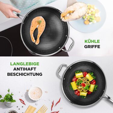 Набір посуду NutriChef з нержавіючої сталі, 6 предметів: сковороди з антипригарним покриттям 20 см, 25 см, 30 см з кришками, індукційні, стійкі до подряпин та придатні для духовки, набір посуду (вок 31 см)