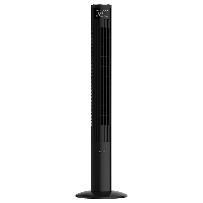 Вентилятор Be Cool з турбонаддувом 121 см – 3 швидкості, осциляція, LED-дисплей, таймер до 12 годин, іонізатор для чистого повітря, тихий підлоговий вентилятор з пультом дистанційного керування, білий (45W)