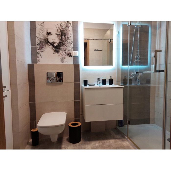 Набір аксесуарів для ванної кімнати чорного кольору: ергономічна щітка для унітазу, кошик для сміття та мильниця