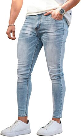 Чоловічі джинси GINGTTO Slim Stretch Skinny світло-блакитні 32W/30L