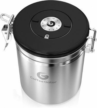 Набір кавових контейнерів Coffee Gator з нержавіючої сталі (2 шт.) - для кави в зернах та меленої, з датою, CO2-вентилем та мірною ложкою