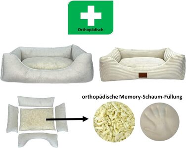 Ортопедичне ліжко для собак Elropet з м'якого корду, кошик для собак (Оливковий, Кремово-білий), XS/S/M/L/XL, XXL (145x110x30cm)