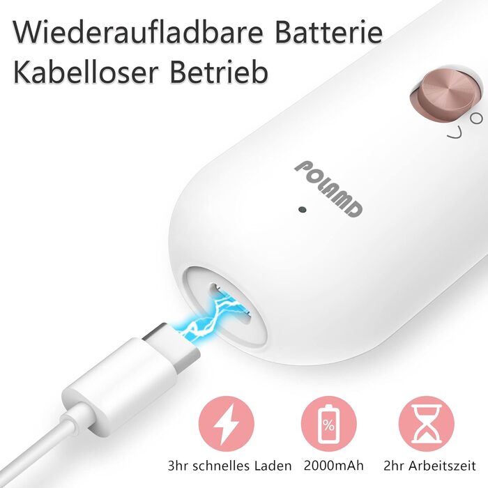 Електричний набір для манікюру та педикюру POLAMD з акумулятором, 6 насадок, LED-підсвітка, 5 швидкостей, професійний фрезер для гелю та натуральних нігтів