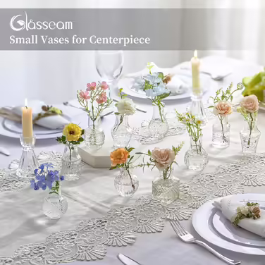 Glasseam набір міні-ваз із скла для декору столу, 40 шт. Вінтажні маленькі вази для весілля, вечірки, дня народження, дому, вітальні