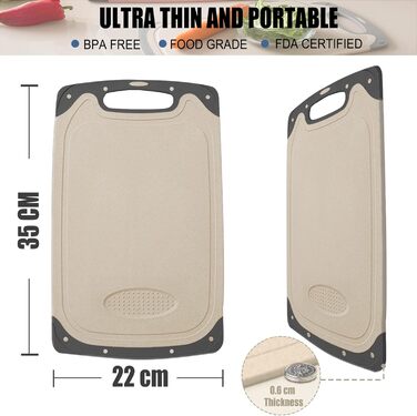 Cutting Board Set of 3, Plastic Cutting Board with Juice Grooves & Garlic Press Groove, Non-Slip Kitchen Board, Antibacterial Breakfast Board Cutting Boards for Fruit/Vegetables/Meat
