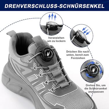 Чоловічі робочі черевики: захисні черевики зі сталевим підноском, з пряжкою та шнурівкою, неслизькі, легкі (44 EU, сірий)