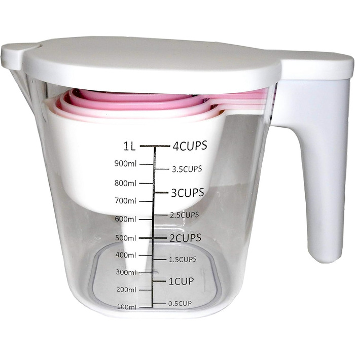 GK509W 10-Piece Nesting Measuring Cups and Spoons Set with a Scraper and Funnel Made of Plastic, Cooking, Baking, Kitchen Gadgets, BPA-Free, Dishwasher Safe, 10 Pieces (white)