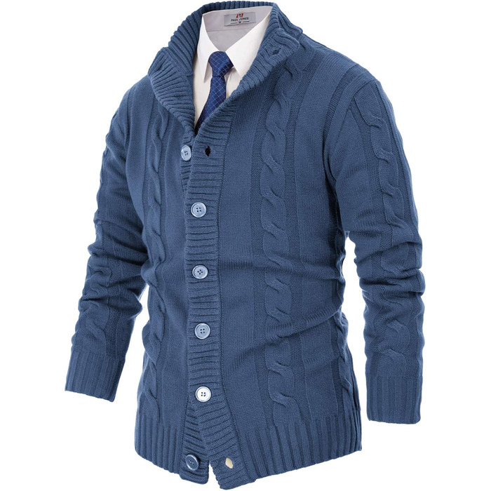 Світер чоловічий PJ PAUL JONES з кофтами, в'язаний з візерунком, з трикотажною фактурою та стійким коміром для осені/зими (M, Синій)