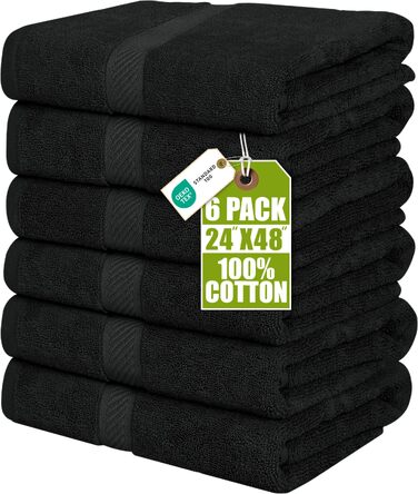 Набір банних рушників Utopia Towels, 100% бавовна, 60x120 см, 6 шт, м'які та гігроскопічні рушники для душу, басейну та готелю (Чорний)