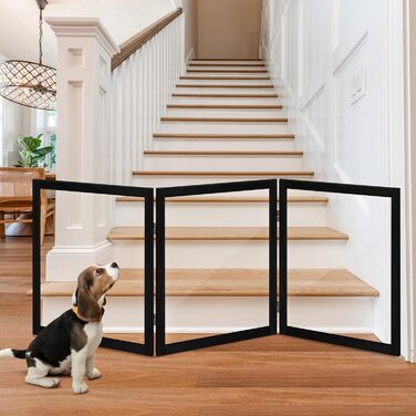 Дерев'яне воріт для собак, 4 панелі, широке, 76,2 см, розкладне, бар'єр для тварин, масивне дерево та сталевий дріт, захисне воріт для дверей, коридорів, 76 см заввишки