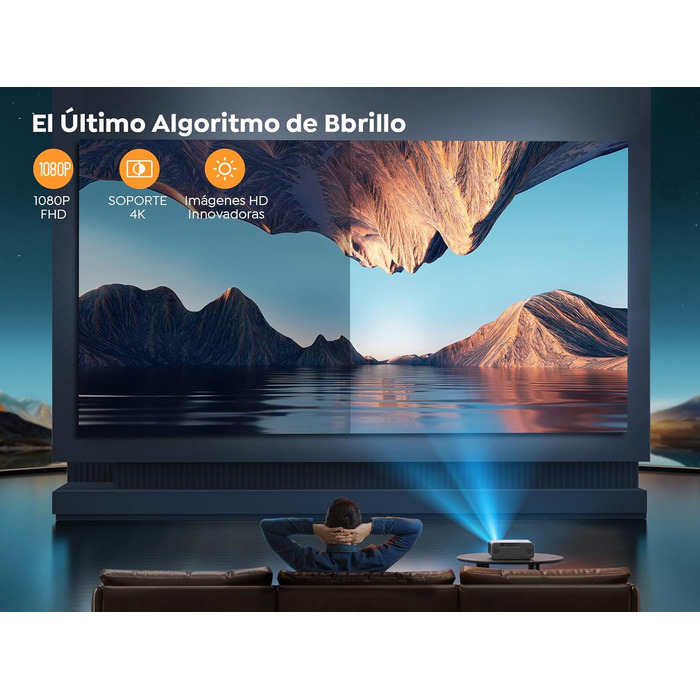 YABER One Dark Pro: Портативний проєктор для дому та вулиці, 1080P Full HD, 4K, автофокус, корекція Keystone, Wi-Fi 6, Bluetooth