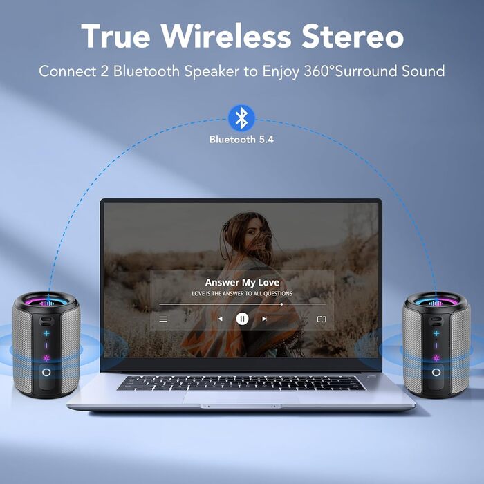 Bluetooth колонка 15W, портативна, 12 год автономії, IPX7 водонепроникна, сіра - для спорту, вечірок, подорожей