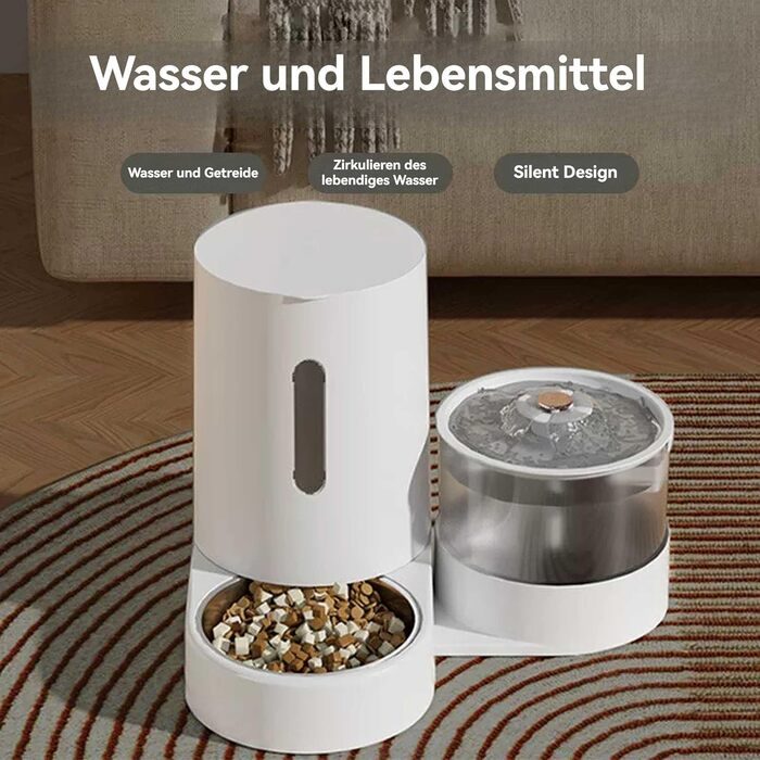 UUE 2-in-1 Automatic Pet Feeder & Water Dispenser - Cat & Dog - 1.5kg Capacity, 1.8L Water, Gravity-Fed, BPA Free, USB Rechargeable