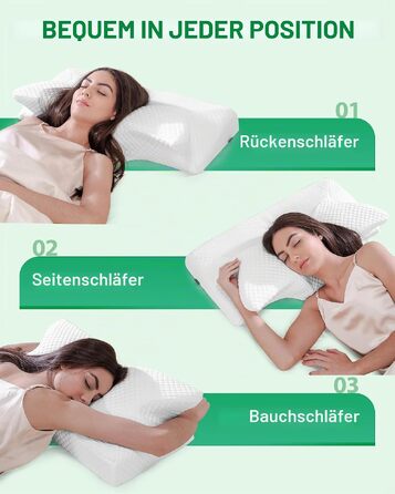 Подушка для шиї та плечей 2 в 1 з ефектом пам'яті Memory Foam, біла (70x40x8.5/14 см)