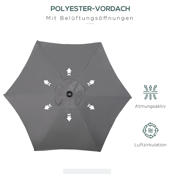 Outsunny Parasol Ø196 cm, Rotating Parasol with Tilt Function, Hexagonal Balcony Parasol Beach Parasol Windproof Stable Market Parasol Crank Parasol Sun Protection for Beach Balcony Garden, Dark Grey | Aosom