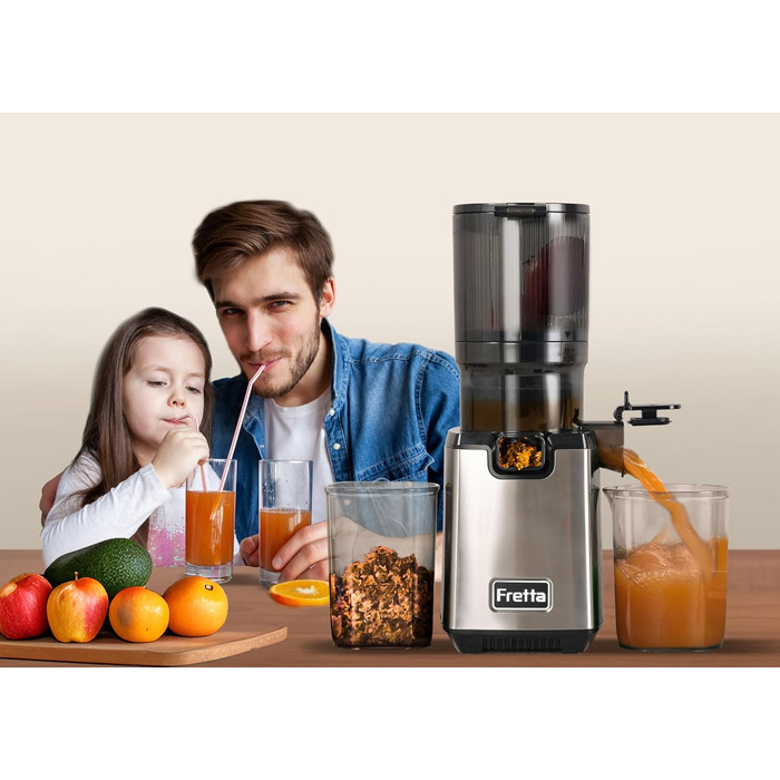 Шнекова соковижималка Fretta Slow Juicer з нержавіючої сталі для овочів та фруктів, Space Silver