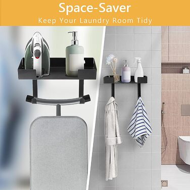 Кріплення для прасувальної дошки настінне, 32*15.7 см. Настінне кріплення для прасувальної дошки з нержавіючої сталі з металевими гачками. Тримач для прасувальної дошки, кріплення для праски на стіну, підходить для прасувальних дошок T/Y форми.