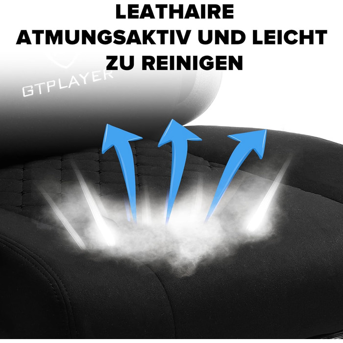 Ігровий крісло GTPLAYER з ергономічним дизайном, м'якою оббивкою з тканини, підголовником та підставкою для ніг, світло-чорного кольору