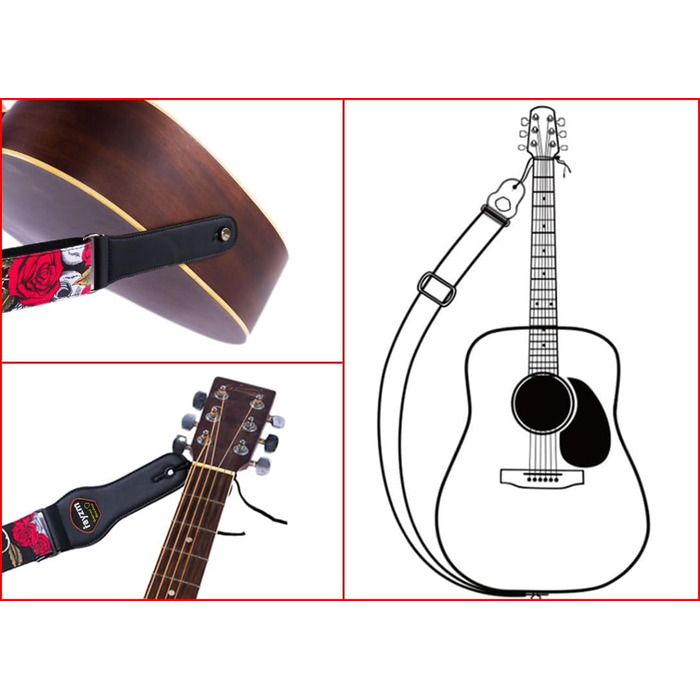 Гітарний ремінь Rayzm з бавовни для акустичної, електрогітари та бас-гітари з кишенькою для медіатора, рожевий принт, ширина 5 см, регульована довжина