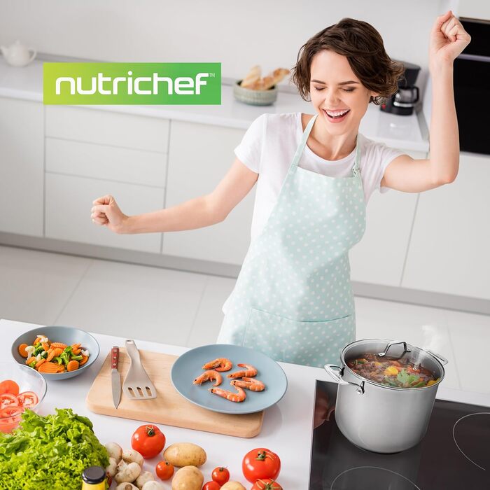 Каструля NutriChef 40 см, 14 л, з кришкою, нержавіюча сталь, для індукції, газу, електро, посудомийної машини, супова, для великих об'ємів