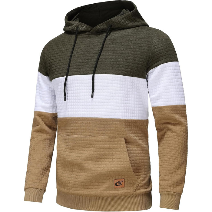 Чоловічий худі YuKaiChen з па́тчворком, великі рукави, капюшон, кольоровий, з кишенями, оливковий/білий/хакі