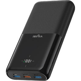 Power Bank VIYISI 30000mAh з LED дисплеєм, 20W PD, 4 виходи та 3 входи, сумісний з iPhone/iPad/Samsung/Huawei, чорний