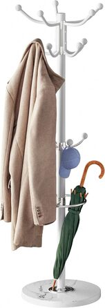 Casaria® Clothes Rack Marble Base Metal 14 Hooks 360° Swivel Stable 37x37x175 cm Entryway Office Coat Rack Clothes Rail Jacket Stand (White, Straight)