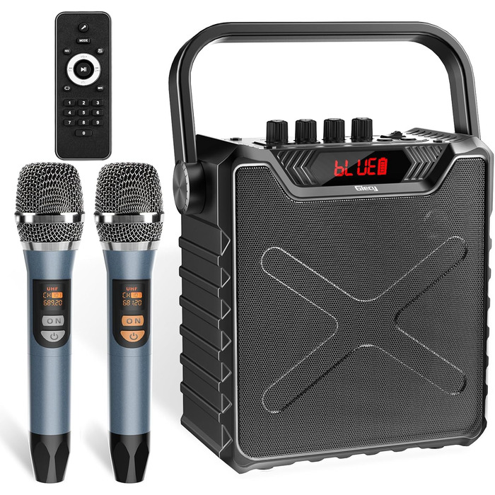 Портативна караоке-машина з 2 UHF мікрофонами, Bluetooth, підсилювач басів для дітей та дорослих, PA-система