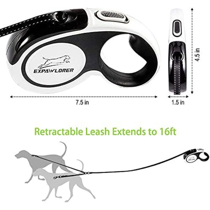 EXPAWLORER Подвійна висувна собача шлейка - подвійний намотування, блокування, до 72.6 кг загальної ваги, 36.3 кг