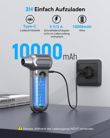 Електричний пилосос-піногенератор Orantronx Air Duster 200000 об/хв, 4-ступенева регулювання, акумуляторний, USB-зарядка, для ПК, клавіатури, авто, дивану, ноутбука, дому, вулиці