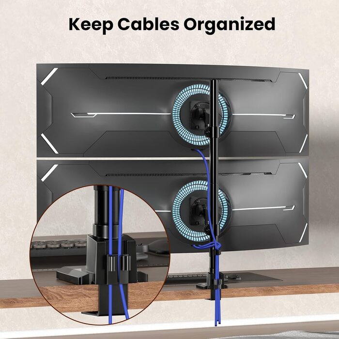 Кріплення для монітора 2 монітори один над одним, 24-57 дюймів, для плоских та вигнутих екранів, вантажопідйомність 2-27 кг, чорний