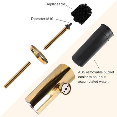 EXLECO Щітка для унітазу з нержавіючої сталі з змінною щіткою, підставка, аксесуари для ванної кімнати, золото