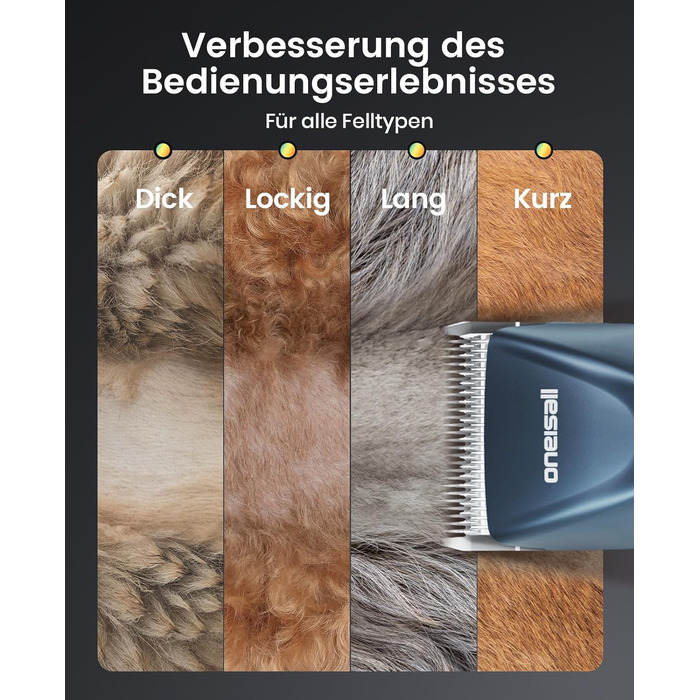 Професійна машинка для стрижки собак Oneisall, 2 швидкості, для собак та котів, тиха, для густого, довгого та кучерявого хутра, з акумулятором, леза з вуглецевої сталі, блакитна