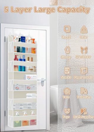 Органайзер на двері 5-поверховий складний бежевий (2 шт) для ванної, дитячої, кемпінгу