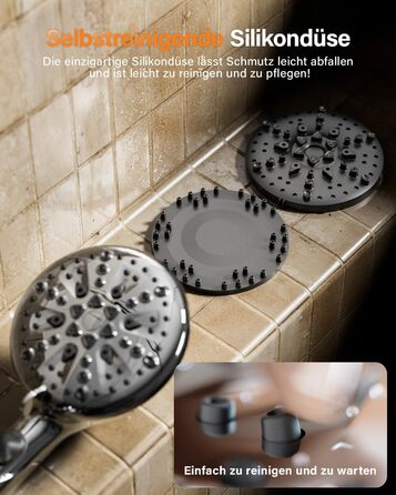 Cobbe Shower Head - Water-saving, pressure-boosting with stop function, handheld shower with 7+2 spray patterns, shower head with strong jet for cleaning bathtub made of ABS, Chrome