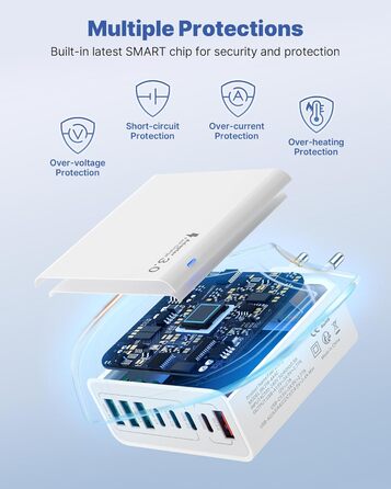 Мережевий адаптер USB 6 портів 33W з QC 3.0, білий (2 шт.) - для iPhone, iPad, Android