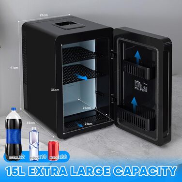 Enventor 10-15 Liter Portable Mini Fridge - AC/DC Powered Cooler & Warmer for Car, Travel, Beauty, Food & Drinks (White/Black)