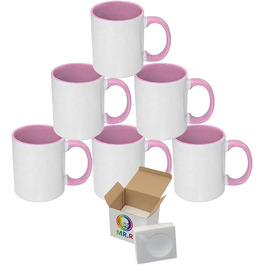 MR.R 11 Unzen Sublimation blank coffee mugs, 6-piece set, porcelain, mug, coffee cup, 325 ml, with pink interior and handle, 6 pieces