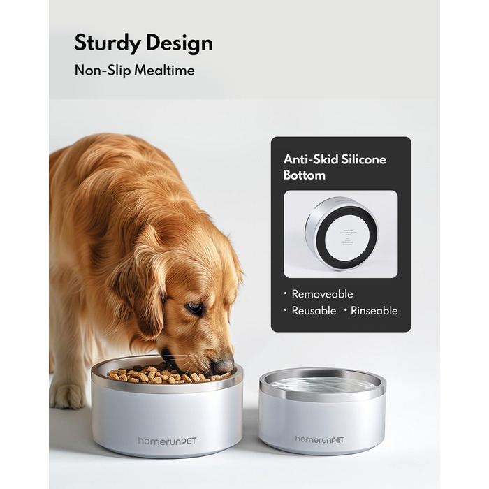 Миска для собак HomeRunPet з нержавіючої сталі з гумовим дном, подвійна ізольована миска для їжі, довговічна, придатна для миття в посудомийній машині, для малих, середніх та великих собак (сталево-блакитний, 1л)