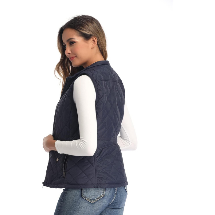 Жіноча жилетка LONGKING: легка, з коміром-стійкою, стьобана, без рукавів, синього кольору