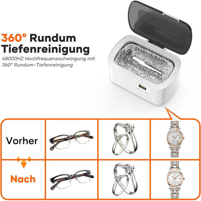 Ультразвукова очищувальна машина KECOOLKE Sonic Cleaner з цифровим таймером для окулярів, каблучок, монет, ювелірних виробів, біла