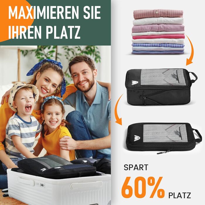 8-ми комплект кубиків для компресії багажу, органайзер для валізи, чорний. Організація подорожей, рюкзак, валіза.