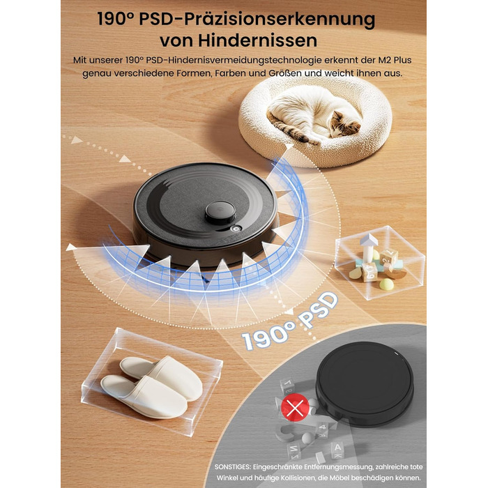 Робот-пилосос LEFANT M2 Pro з потужністю 6000 Pa, автоматичною витяжкою сміття, лазерною навігацією та картографією, індивідуальним прибиранням, уникненням перешкод PSD, ідеальний для видалення шерсті тварин, білий (M2Plus)