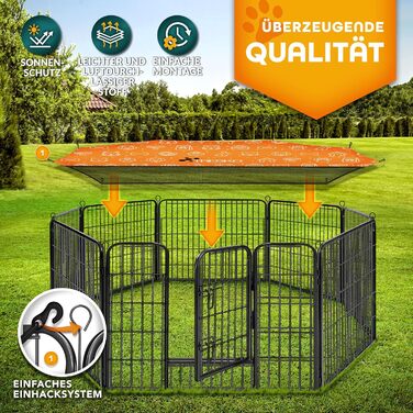 ТресКо® Вольпенlaufstall: Клітка-забіг для цуценят 60 см, з дахом та анкерами | 8-секційна клітка для собак | Складана клітка для собак з дверцятами | Збірка без інструментів | Клітка для тварин, стійка до погодних умов (77 x 80 см)