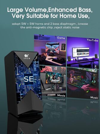 Комп'ютерні колонки OROW S201 з RGB підсвічуванням: 10W, USB, 3.5mm jack, для ПК, міні колонки, сучасний дизайн